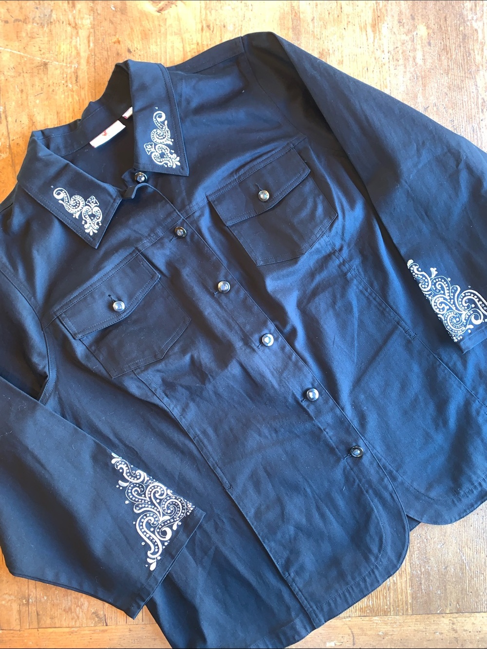 Quaker Factory Black Embroidered Beaded Top - pockets